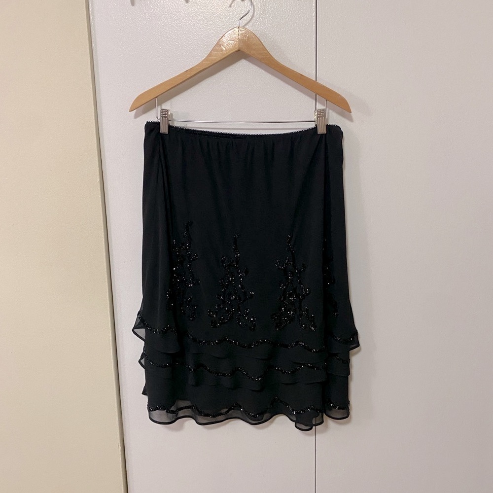R&M Richards Black Midi Skirt with Beaded Embellishments